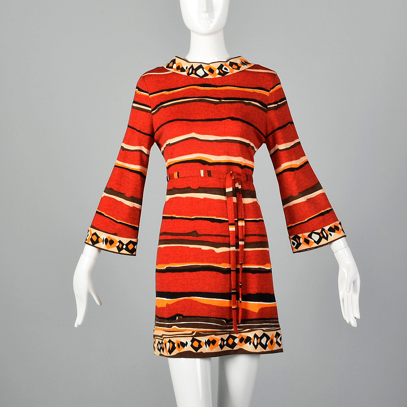 1970s Goldworm Red Abstract Print Dress
