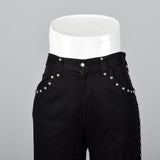 1970s Silver Studded Black Bell Bottoms