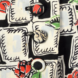 XS 1940s Novelty Print Rayon Dress