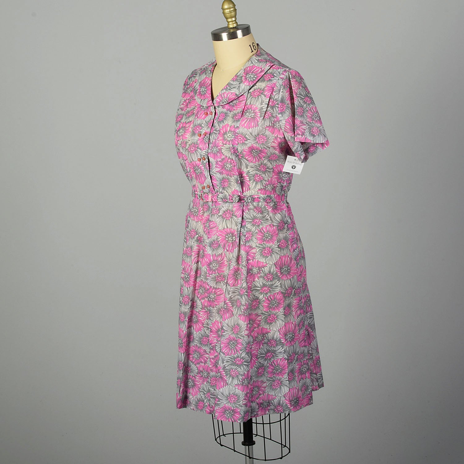 3XL 1950s Pink Floral Day Dress Short Sleeve Summer Volup