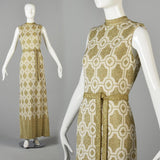 1970s Balmain Maxi Dress in Cream and Gold Lurex