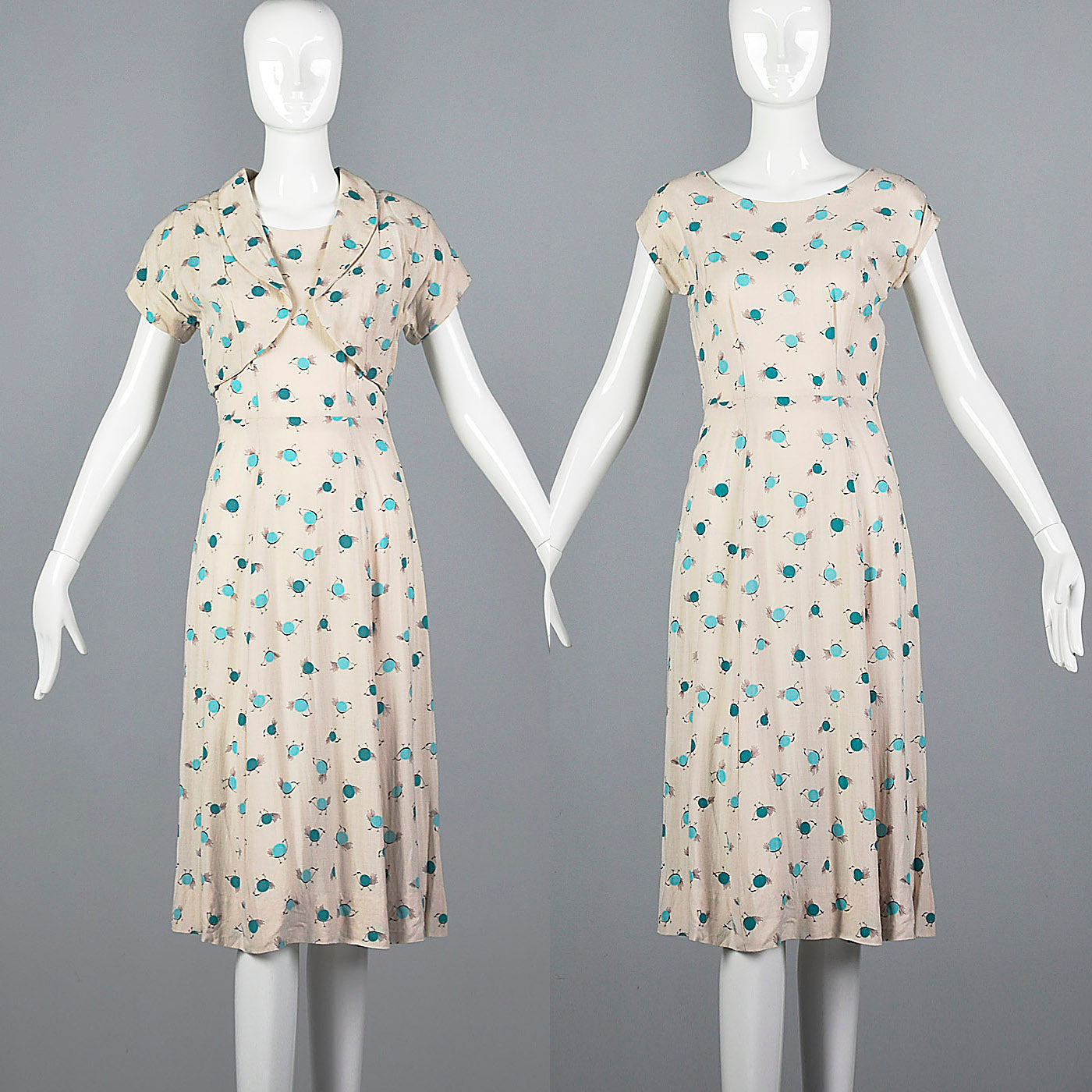 1950s Novelty Print Dress with Abstract Blue Birds