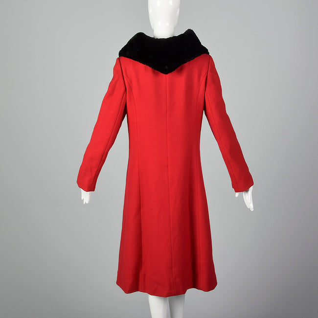 1960s Red Wool Coat with Sheared Fur Collar