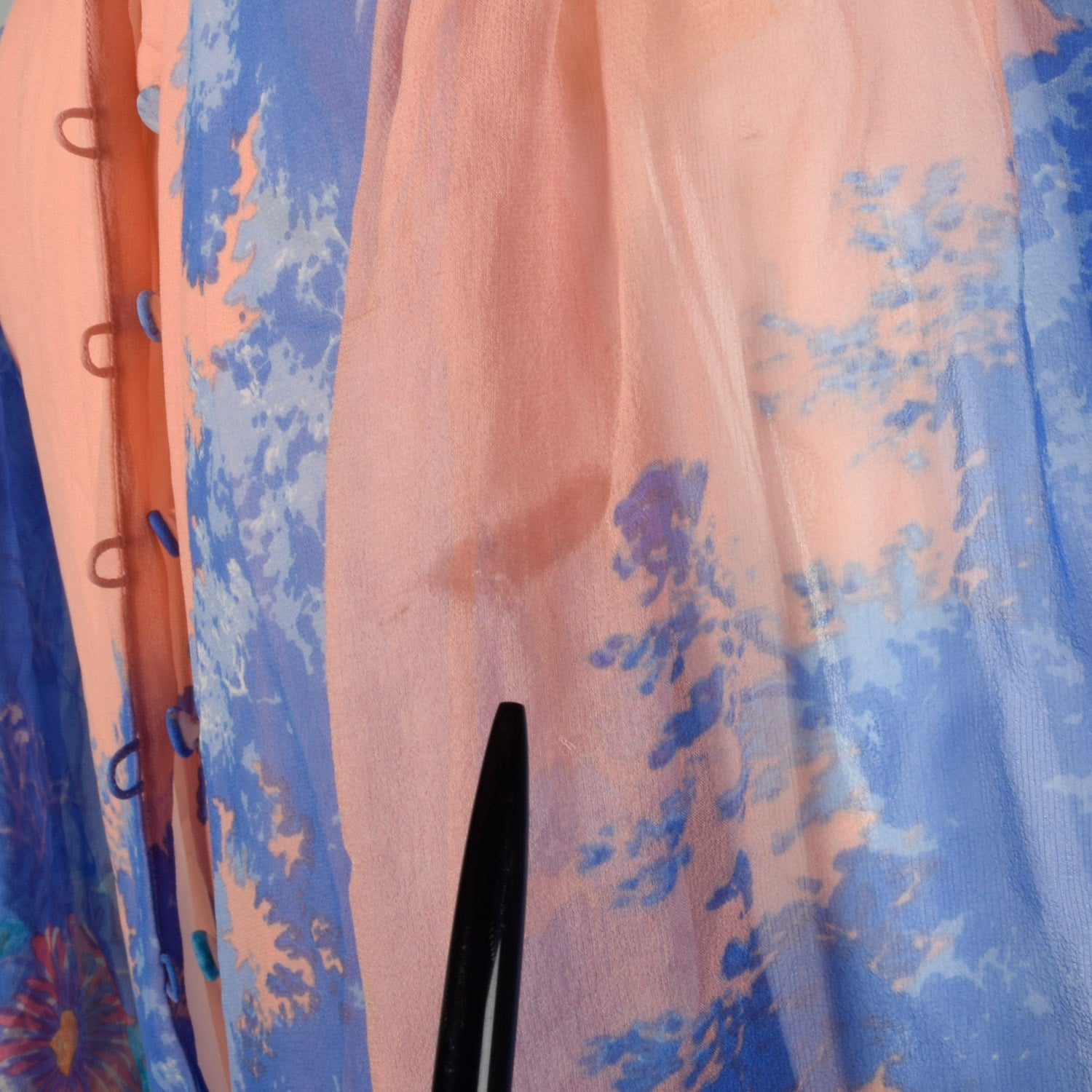 Small 1980s Hanae Mori Dress Blue Woodland Print Lightweight Silk