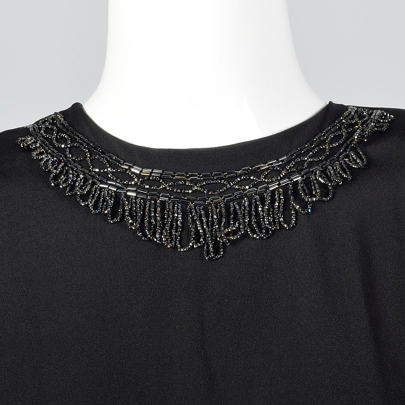 1940s Black Rayon Dress with Beaded Collar