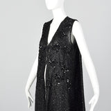 1990s Long Black Vest Top