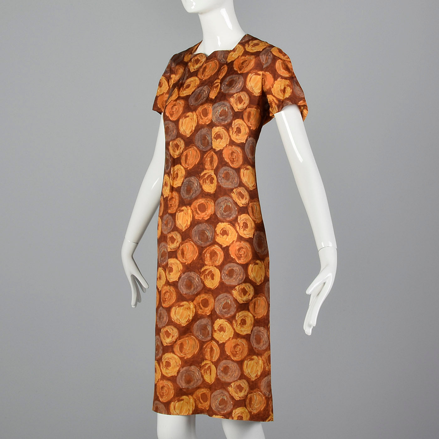 1960s Brown Swirl Print Dress and Jacket Set