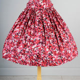1950s Red and Pink Floral Dress with Dropped Waist