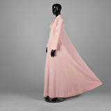 1970s Pink Knit Maxi Dress with Cape