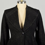 Large 1950s Coat Grey Wool Princess Fit & Flare Shawl Collar Winter Outerwear