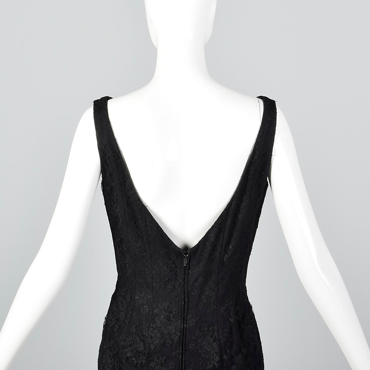 1960s Mignon Black Lace Mermaid Dress with a Stunning Neckline