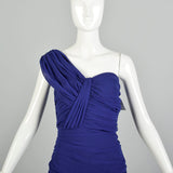 Medium 1990s Tadashi Shoji Asymmetric Cocktail Dress Purple One Shoulder Chiffon Gown Prom Dress