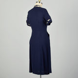 Large 1950s Asymmetric Dress Navy Striped Collar Day Dress Summer Casual