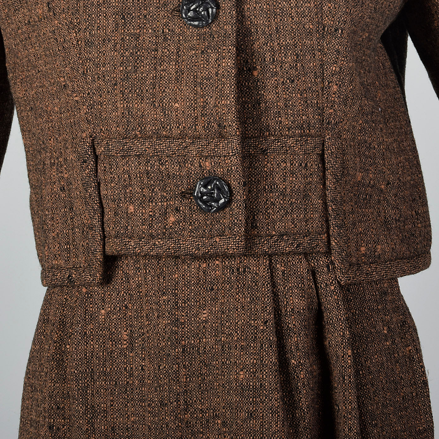 1950s Adele Simpson 28 Shop Wool Tweed Skirt Suit in Brown and Black