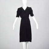 Large 1940s Black Velvet Dress with Open Sleeve Detail