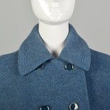 Small 1960s Coat Blue Wool Military Double Breasted Winter Vintage Outerwear