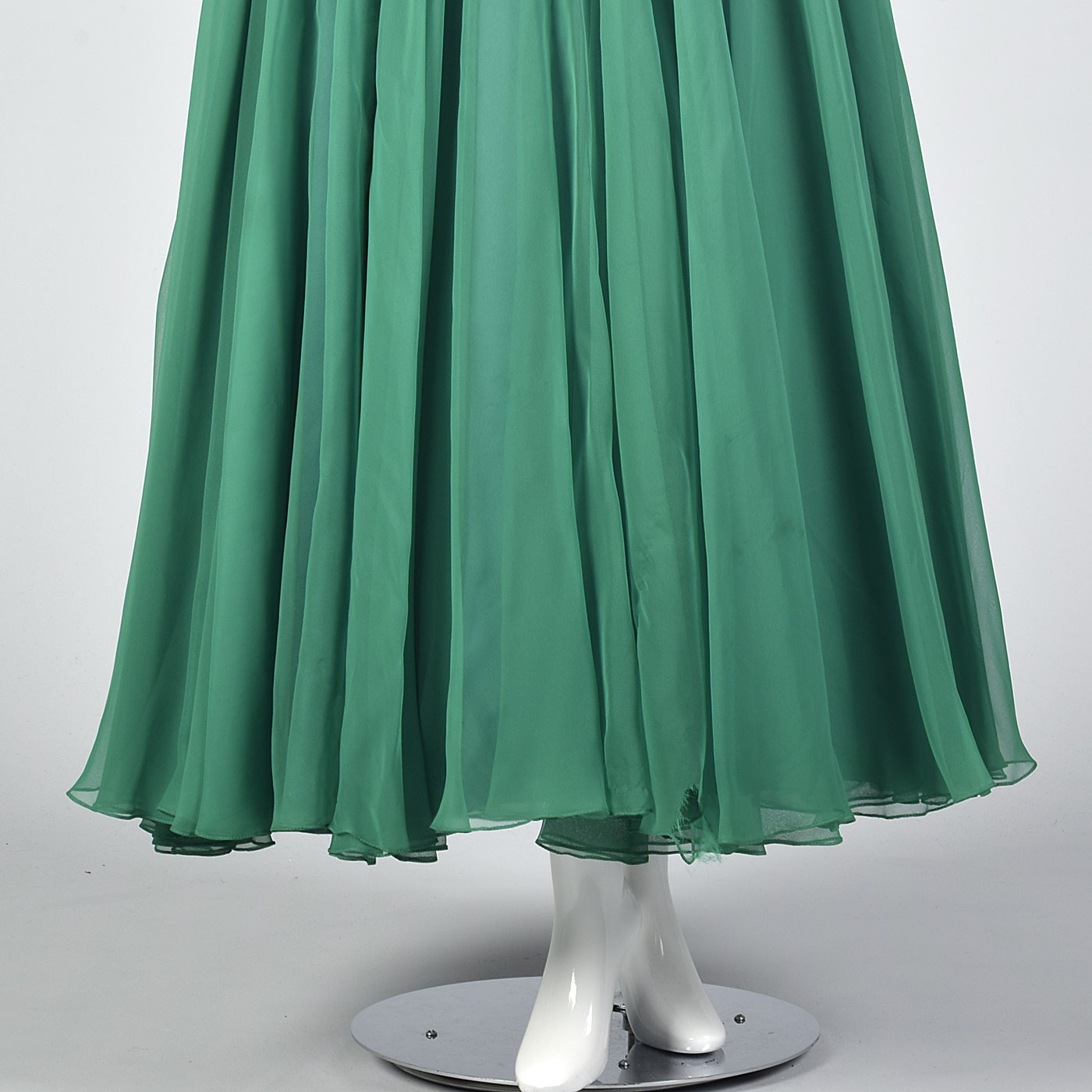 1970s Emerald Green Gown with Bishop Sleeves