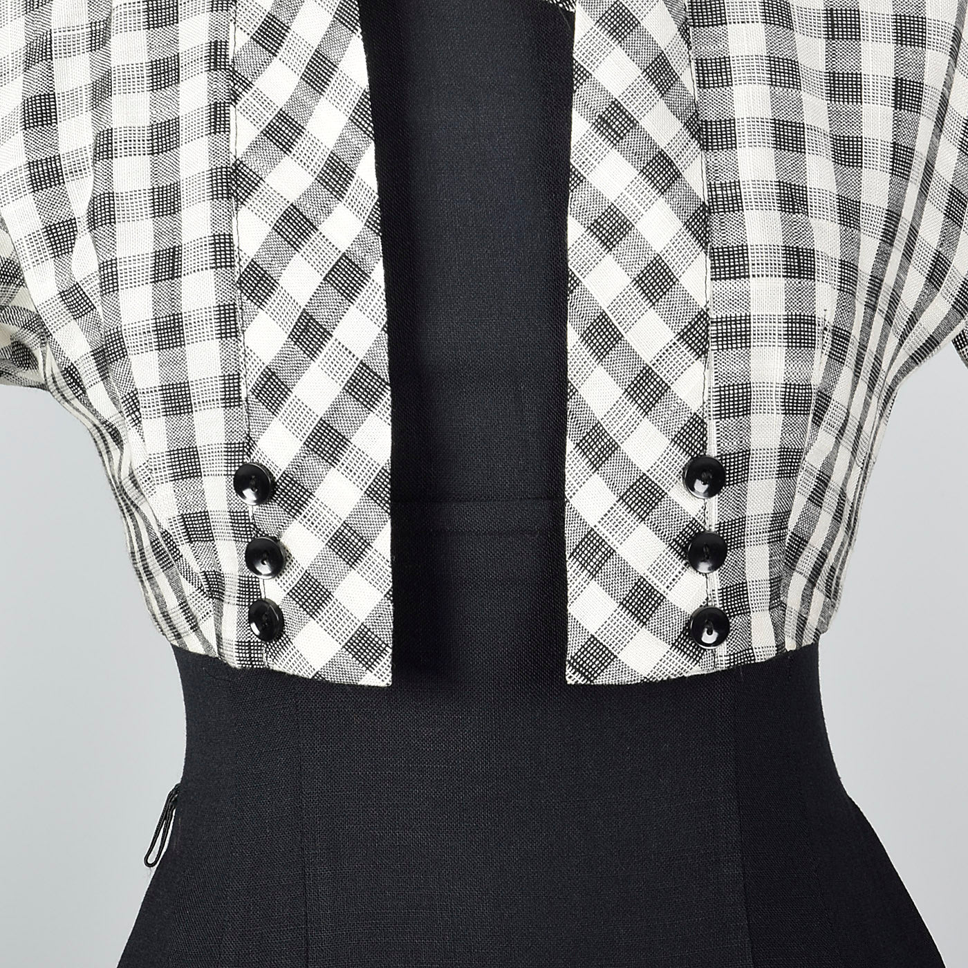 1950s Black Wiggle Dress with Gingham Trim and Jacket