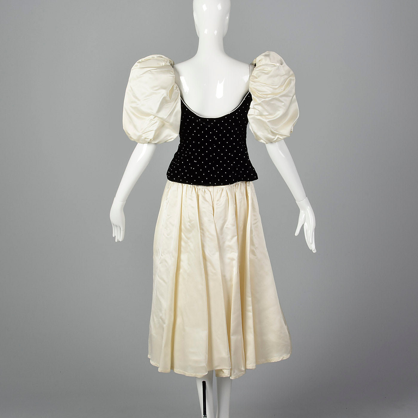 Small Patricia Rhodes 1980s Black Bodice Cream Skirt Dress Set