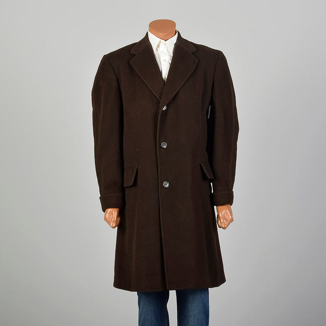 XL 1960s Mens Cashmere Winter Coat Chocolate Brown