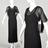 Large 1930s Little Black Dress 2pc Bias Cut Formal Evening Sheer Art Deco Ensemble
