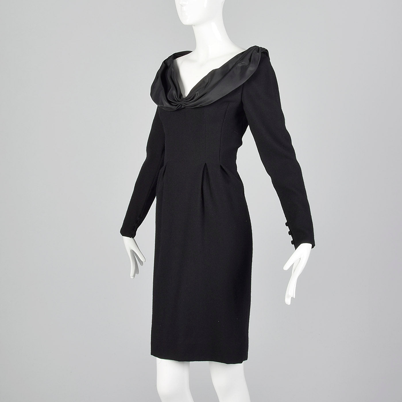 1980s Bill Blass Black Wool Pencil Dress