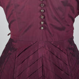1950s Plum Sharkskin Dress with Chevron Pleats