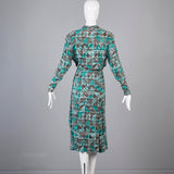 1940s Aqua Blue and Taupe Rayon Dress