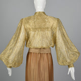 1970s Gold Maxi Dress with Bishop Sleeves