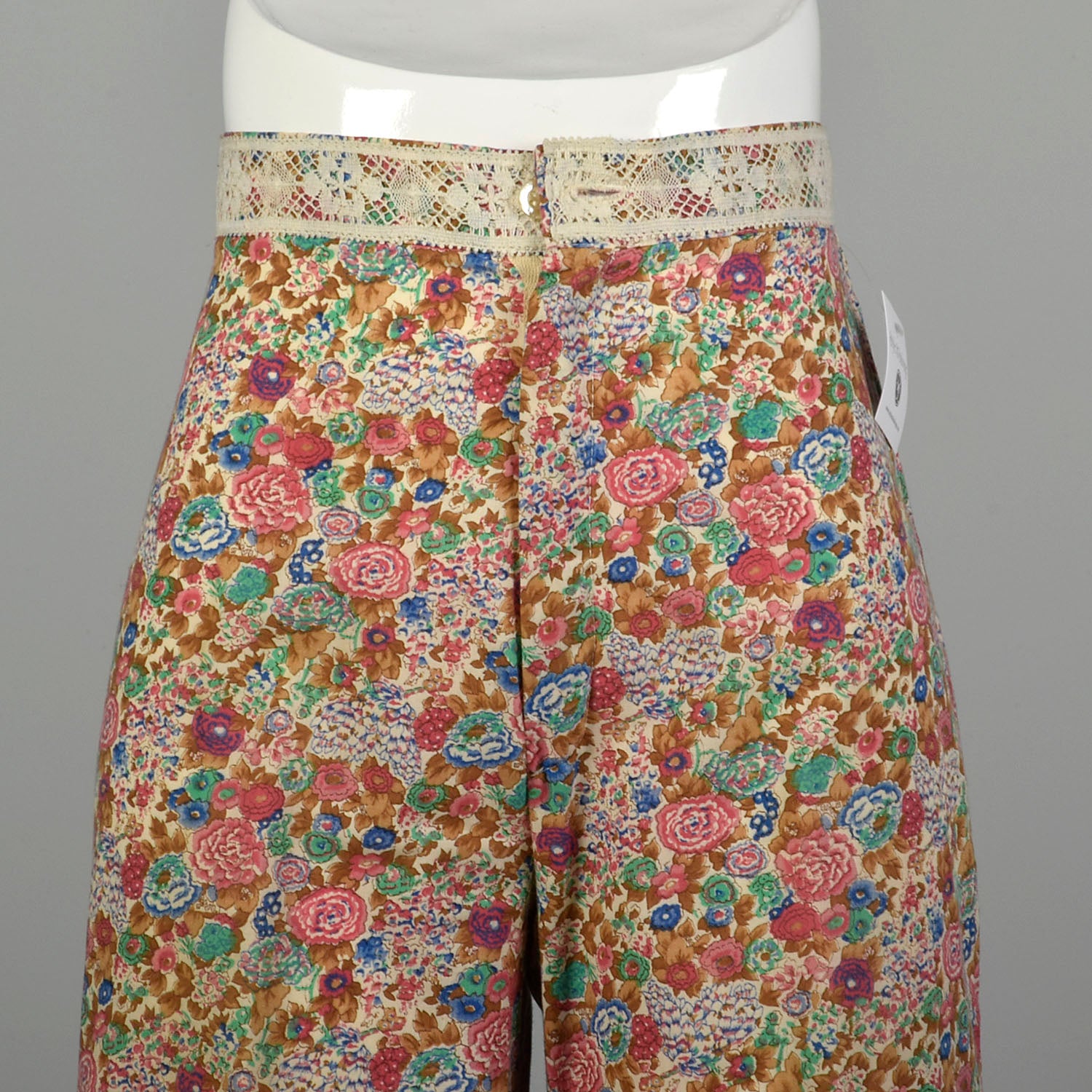 XS 1970s Pants Flower Print Bohemian Hippie Wide Leg Bell Bottoms
