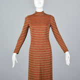 1970s Mollie Parnis Boutique Metallic Stripe Knit Maxi Dress