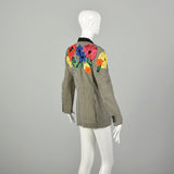 Medium 1980s Escada Blazer Gingham Novelty Flower Soutache Jacket