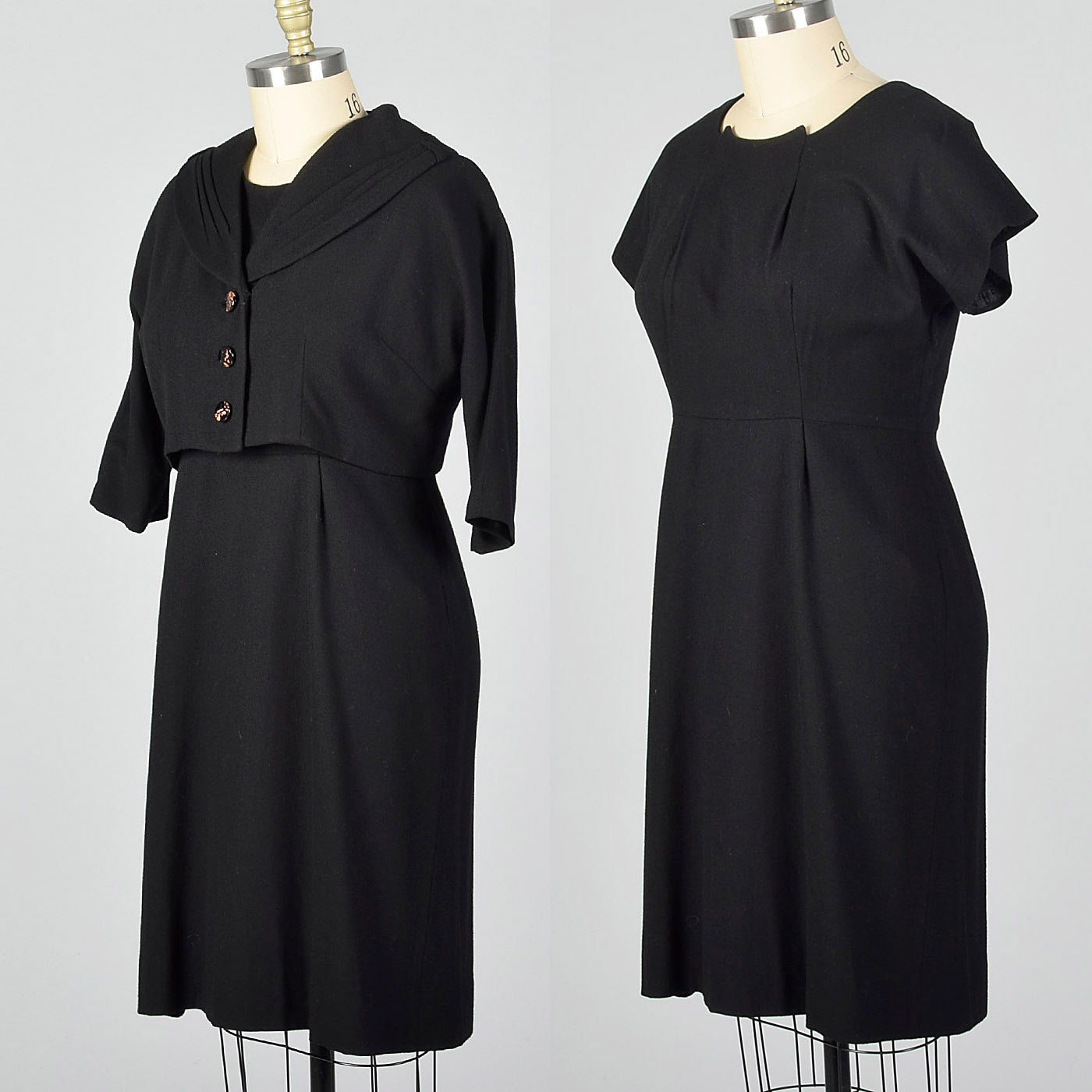 1950s Black Wool Dress and Jacket Set