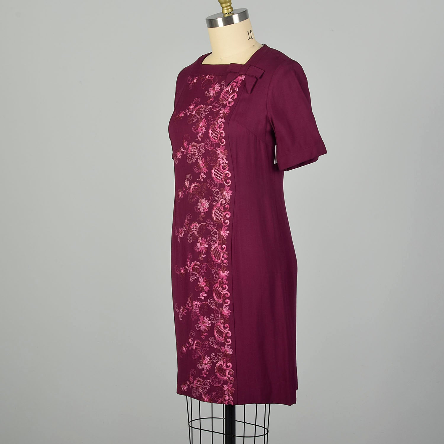 Large 1960s Fuchsia Embroidered Dress