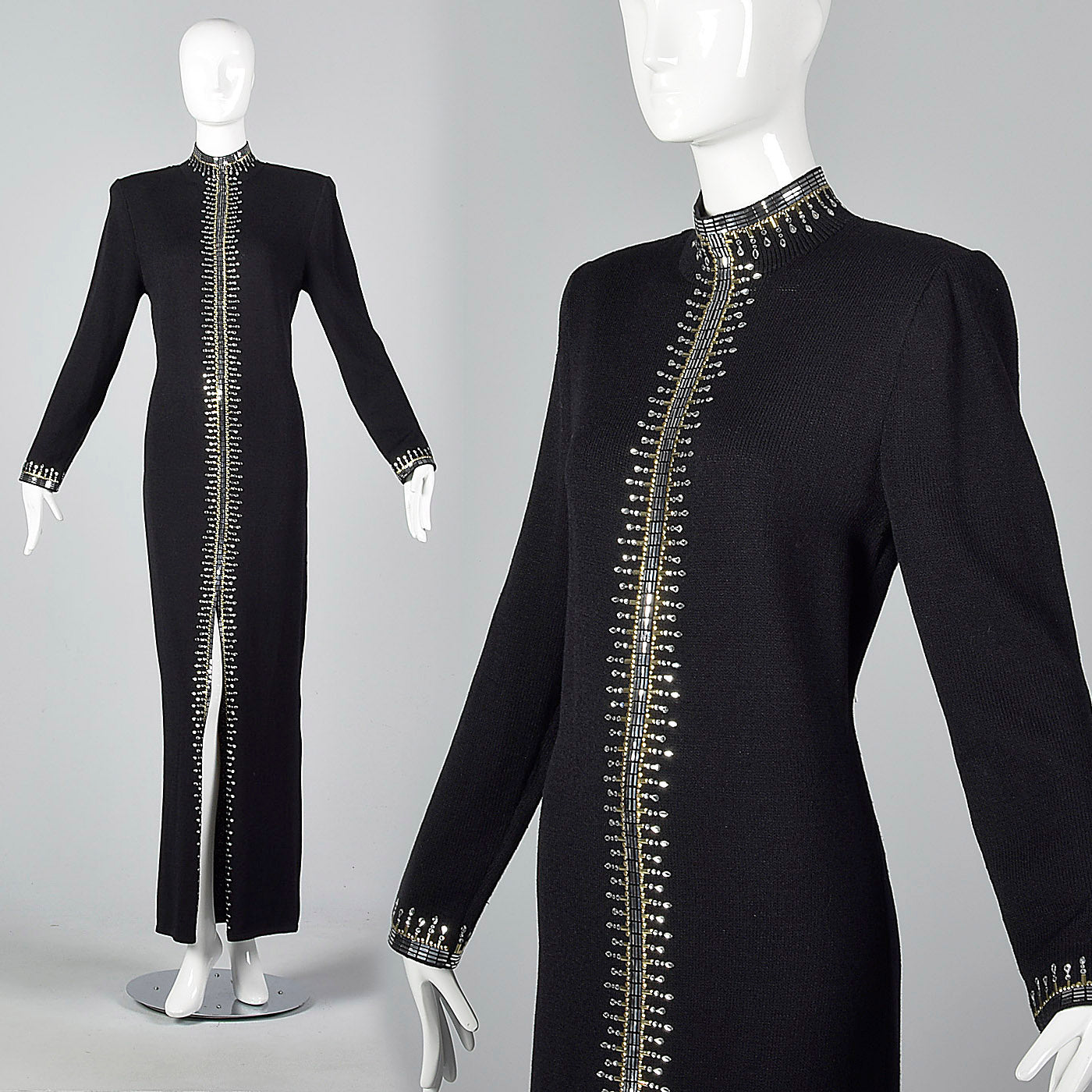 1980s St John Knit Black Evening  Dress