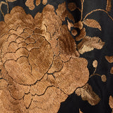 Black Silk Piano Shawl Brown Floral Embroidery Rhinestones with Fringe