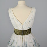 1950s Blue Floral Border Print Dress with Bubble Hem