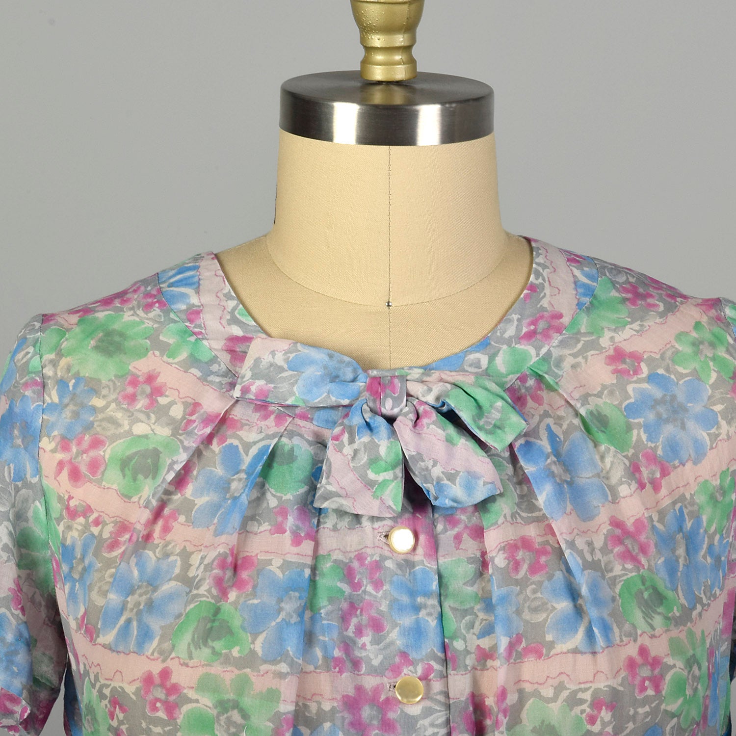 XXL 1950s Day Dress Lightweight Semi-Sheer Short Sleeve Floral Summer Casual