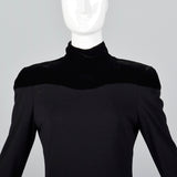 Lanvin Tight Black Pencil Dress with Velvet Shoulders