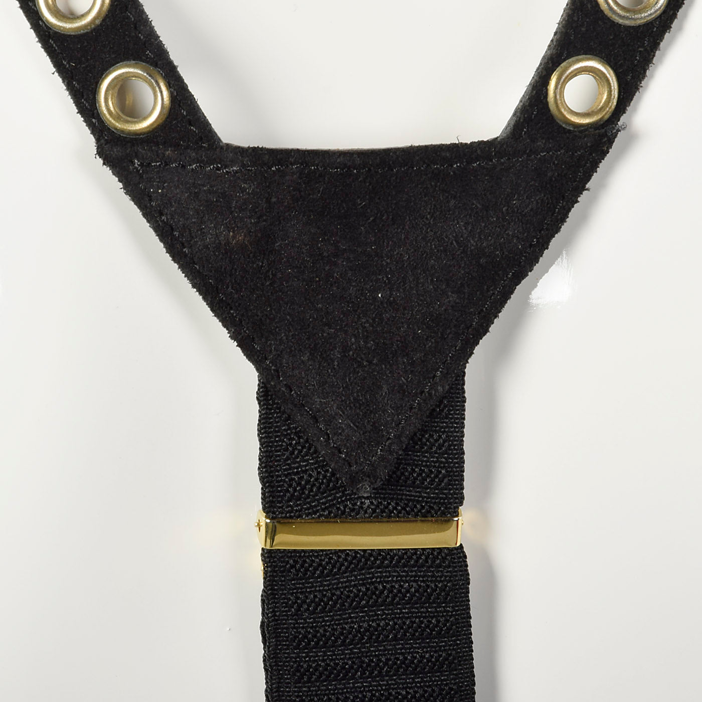 Sonia Rykiel Black Suede Suspenders with Gold Eyelets