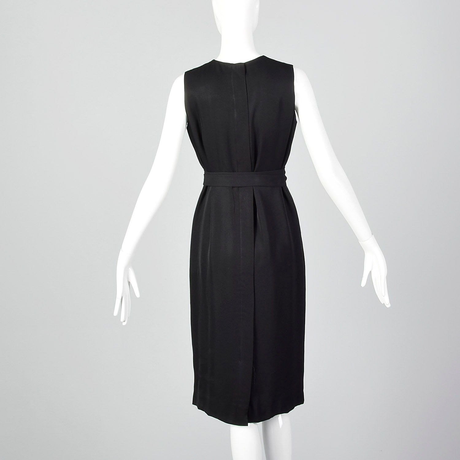 1960s Classic Little Black Dress Belted Sleeveless Shift with Patch Pockets