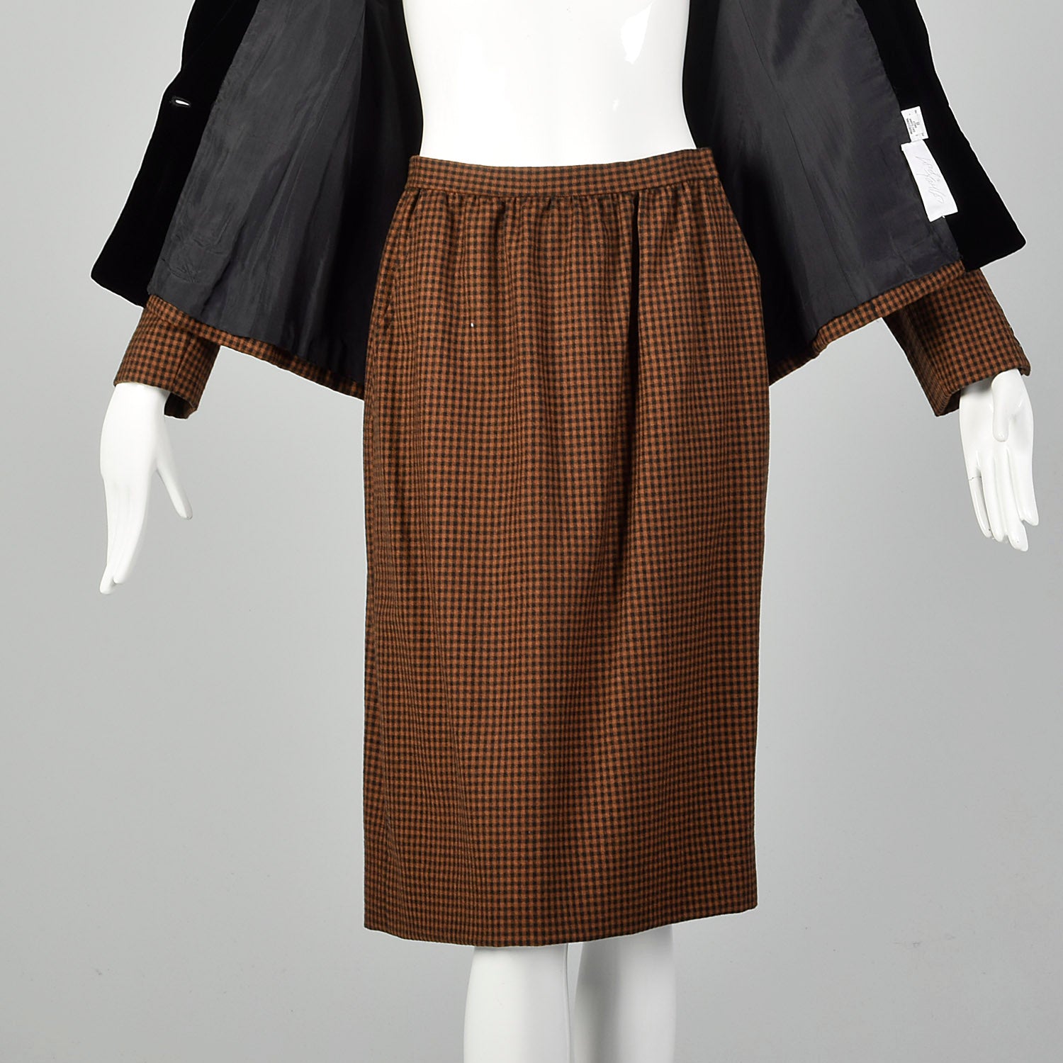 Small 1980s Oscar de la Renta Black and Brown Skirt Suit