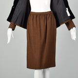 Small 1980s Oscar de la Renta Black and Brown Skirt Suit