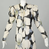 Medium 1980s Floral Print Dress Bias Cut Long Sleeve