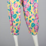 1980s Yellow Jumpsuit with a Bright Floral Print
