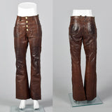 1970s Brown Leather Pants with Antler Buttons
