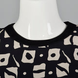 1980s Louis Feraud Black Print Dress with Drop Waist