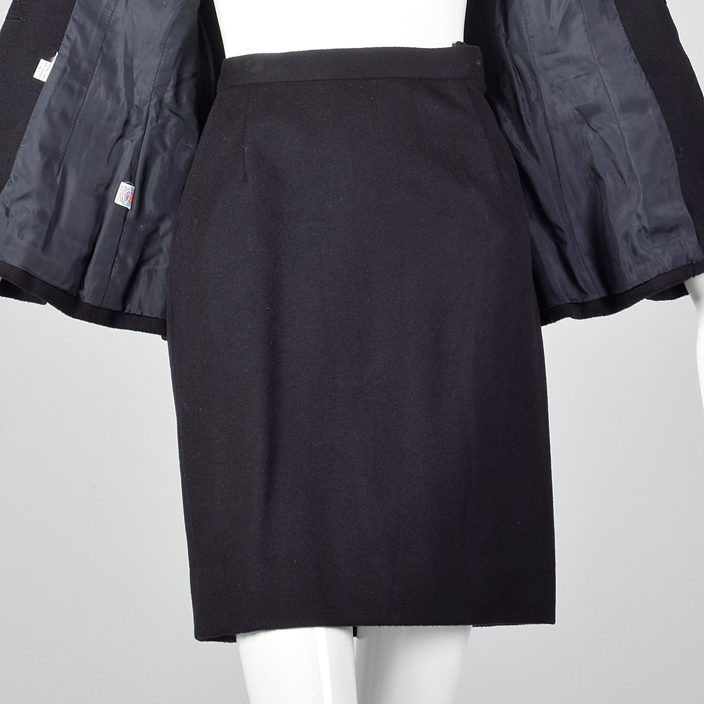 1970s Calvin Klein Dark Navy Skirt Suit with Beaded Lapels