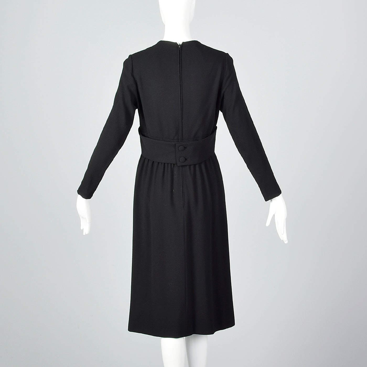 1970s Norman Norell Long Sleeve Little Black Dress in Winter Weight Wool, Gustave Tassell