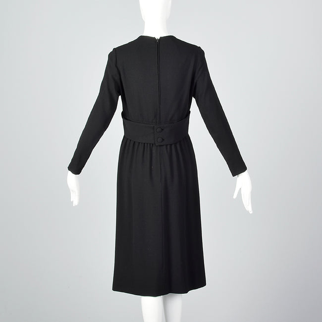 1970s Norman Norell Long Sleeve Little Black Dress in Winter Weight Wool, Gustave Tassell